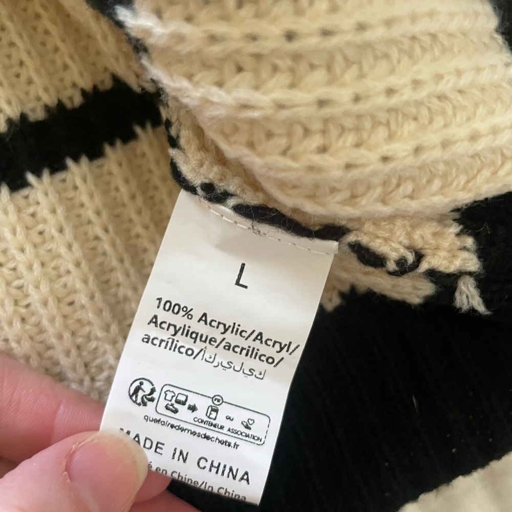 Striped Collared Knit Sweater - Cream & Black - Picture 5 of 6